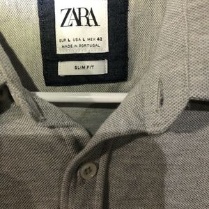 Zara Man Polo Shirt Short Sleeve Button Front  Sma